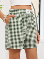 Gingham Elastic Waist Casual Shorts