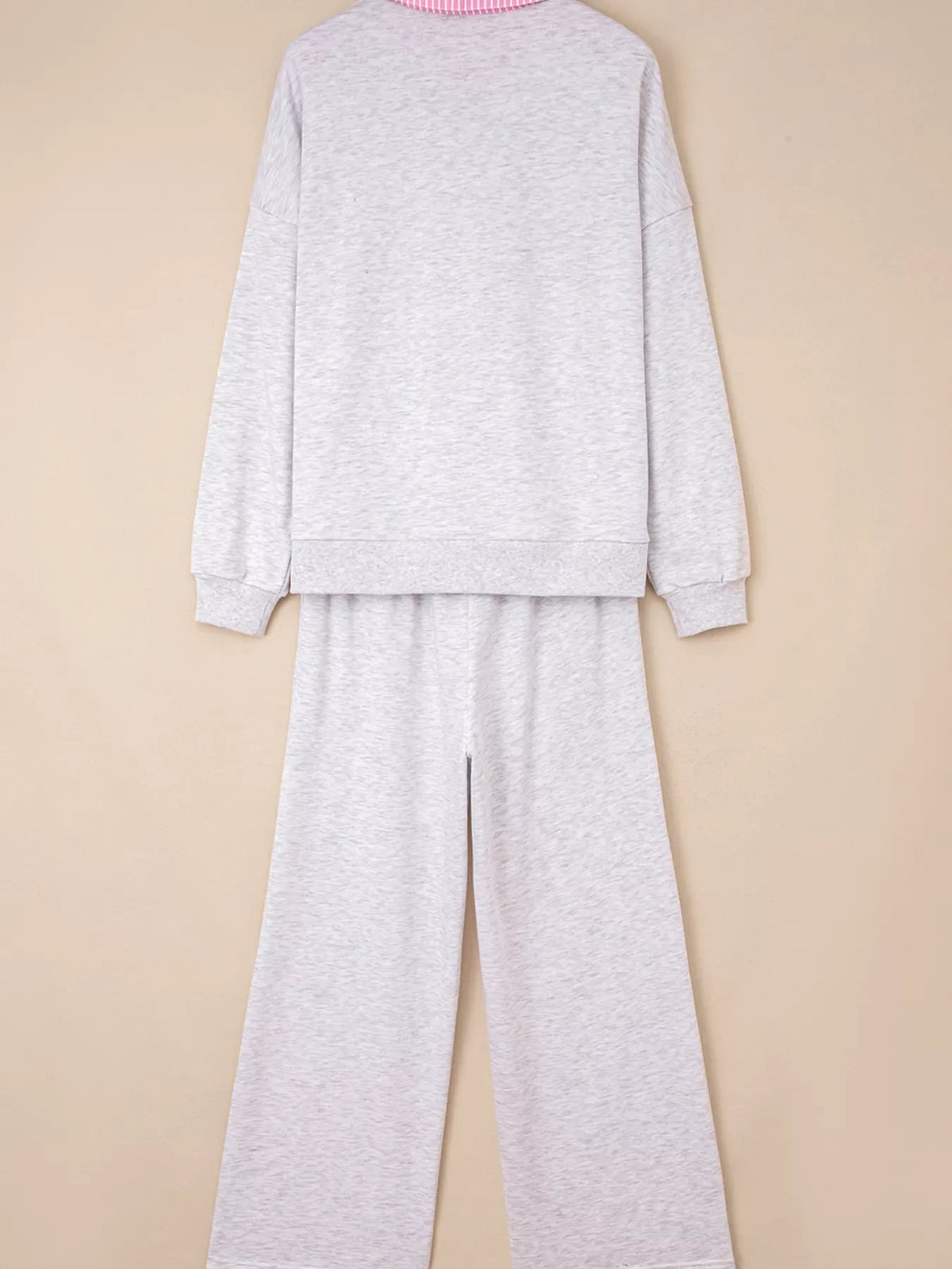 Contrasted Trim Frilled Collar Drop Shoulder Top and Drawstring Pant Set