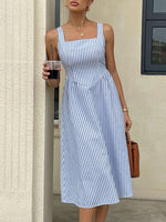 Striped Square Neck Midi Dress