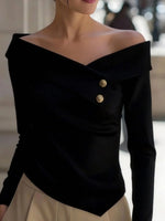 Off-Shoulder Button Decor Blouse
