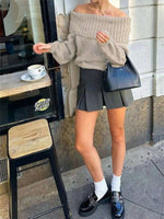 Off-Shoulder Ribbed Long Sleeve Sweater