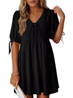 Tie-Neck Puff Sleeve A-Line Mini Dress