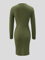 Ruched Deep V-Neck Bodycon Midi Dress