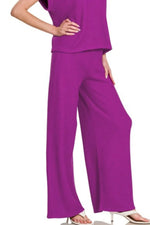 Zenana Rolled Sleeve Top and Pants Sweater Set