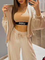 Zip Up Cropped Outerwear and Pants Set