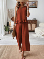 Sleeveless Ruffle Hem Tank and Wide Leg Two-Piece Set