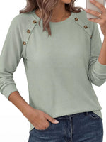Decorative Button Waffle Knit Long Sleeve T-Shirt