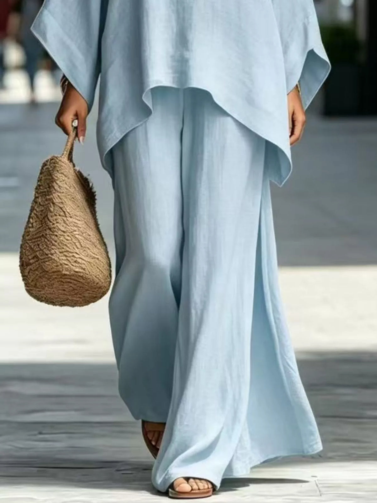 Full Size Batwing Sleeve Top and Wide-Leg Pants Set Plus Size