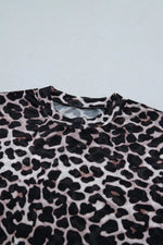Leopard Print Sheer Mesh Short Sleeve Top