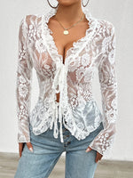 Tie Front Long Sleeve Lace Top