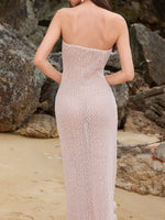 Strapless Textured Rose Embellished Maxi Dress