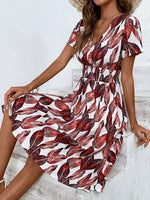Printed Short Sleeve Midi Dress