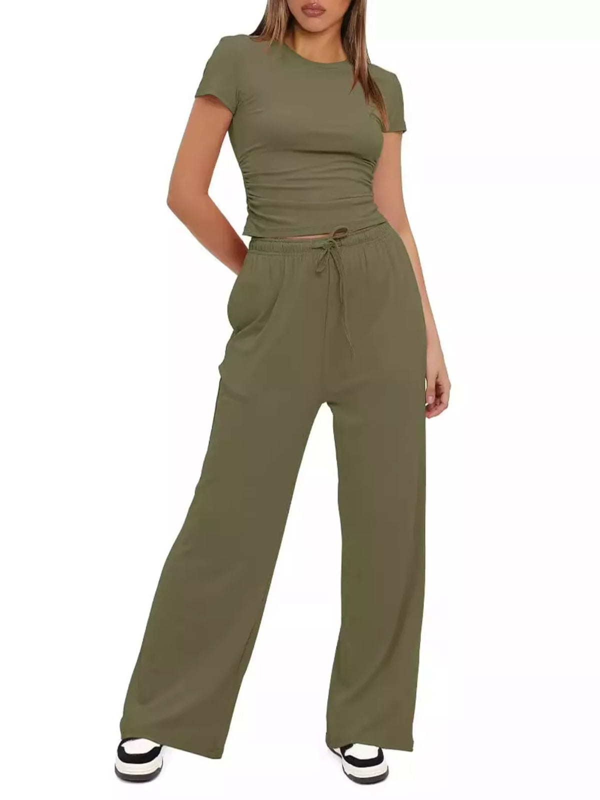 Short Sleeve Top and Drawstring Pants Set