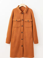 Textured Collared Drop Shoulder Buttoned Front Coat