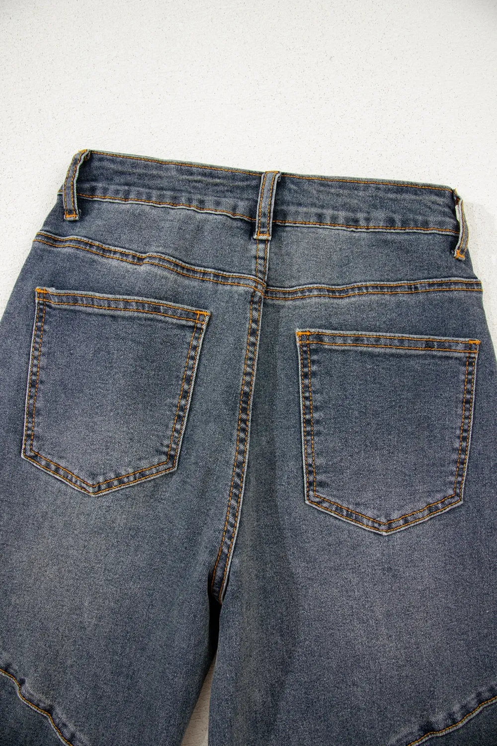 Exposed Stitching Loose Straight High Waist Jeans