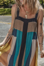 Color Block Square Neck Wide Strap Dress