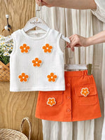 Children's Flower Sleeveless Top and Skirt Set