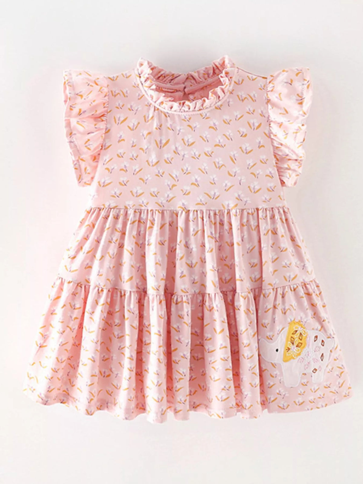 Children's Floral Print Ruffle Sleeve Tiered Dress