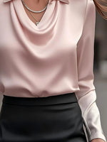 Satin Collar Long Sleeve Blouse