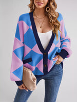 Diamond Pattern Button-Up Knit Cardigan