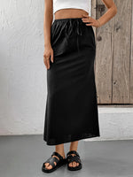 Slit Skirt with Drawstring Waist