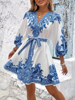 Paisley Print V-Neck Belted Mini Dress