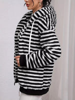 Striped Plush Zip-Up Hooded Outerwear