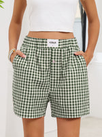 Gingham Elastic Waist Casual Shorts