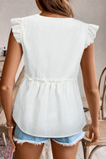 Ruffled Trim V Neck Flutter Flowy Top