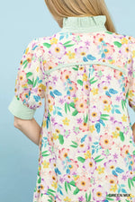 Umgee Mix Floral Ruffle Collar Tiered Babydoll Dress