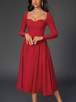 Sweetheart Neckline Long Sleeve A-Line Midi Dress
