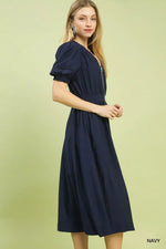 Umgee Zip-Front Smocked Waist Midi Dress
