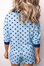 Polka Dot Drop Shoulder Polo Loose Pullover Patch Pocket Casual Shorts Set