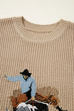 Western Cowboy Embroidery Round Neck Sleeveless Sweater