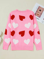 Pearl Embellished Heart Pattern Valentines Day Sweater