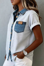 Denim Trim Button-Down Shirt