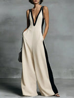 Deep V-Neck Wide-Leg Jumpsuit
