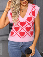 Valentine's Day Fluffy Heart Pattern V-Neck Sweater Vest