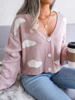 Cloud Pattern Button-Up Cropped Cardigan