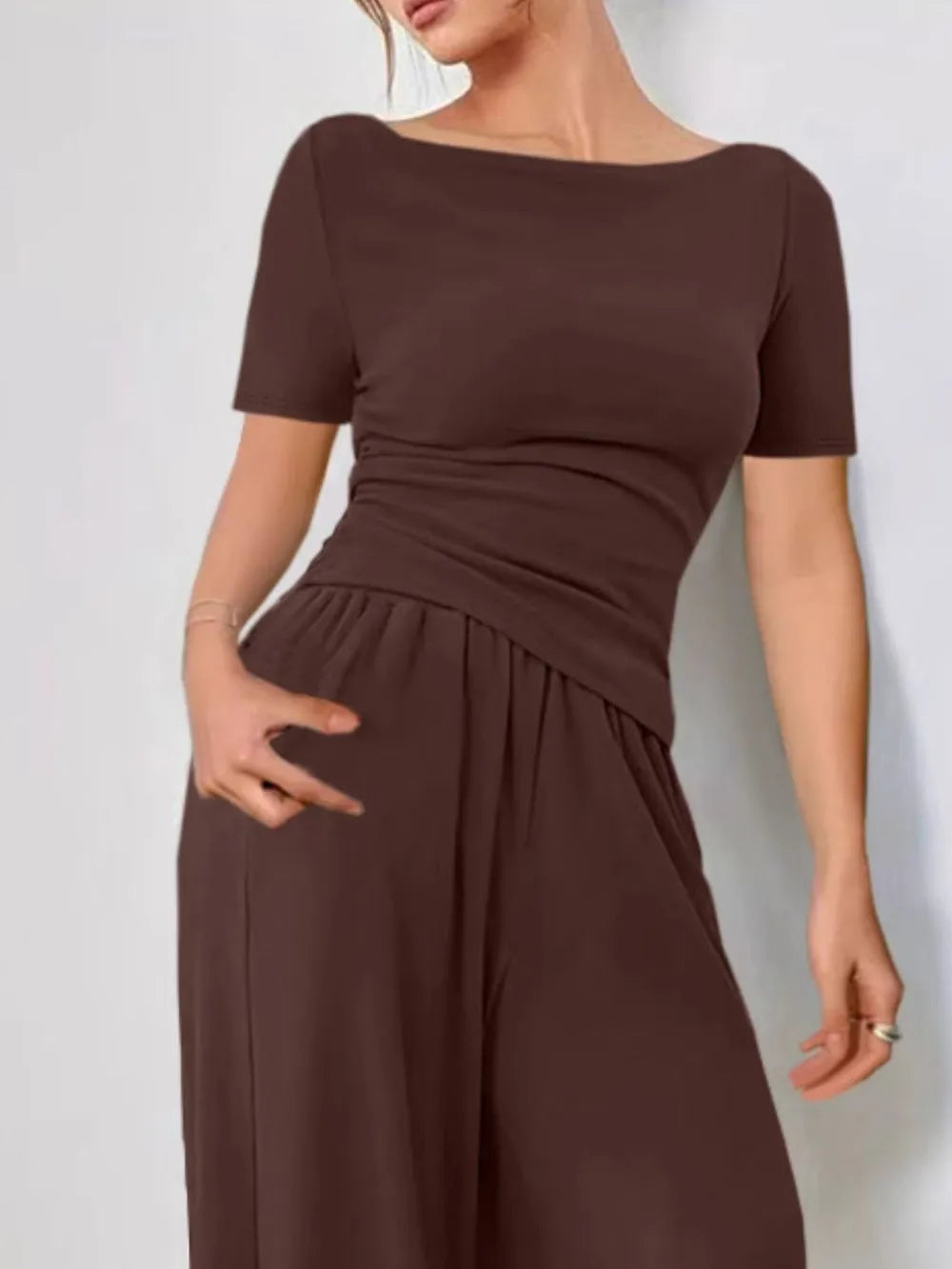 Round Neck Short Sleeve T-Shirt and Pants Set