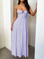 Tiered Lace Up Spaghetti Straps Maxi Dress