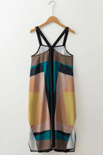 Color Block Square Neck Wide Strap Dress