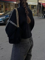 Contrast Mock Neck Long Sleeve Sweater
