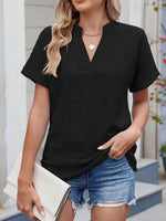 Eyelet Notched Short Sleeve Top