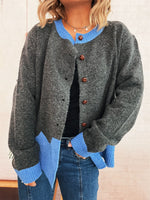 Button-Front Contrast Trim Cardigan