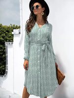 Button Down Printed Long Sleeve Shirt Dress