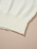 Flower Detail Round Neck Contrast Textured Puff Sleeve Sweater