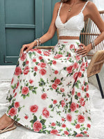 Rose Print Flowy Maxi Skirt