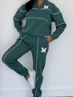 Full Size Striped Quarter Zip Top and Pants Set Plus Size