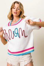 BiBi Metallic Letter Short Puff Sleeve Sweater
